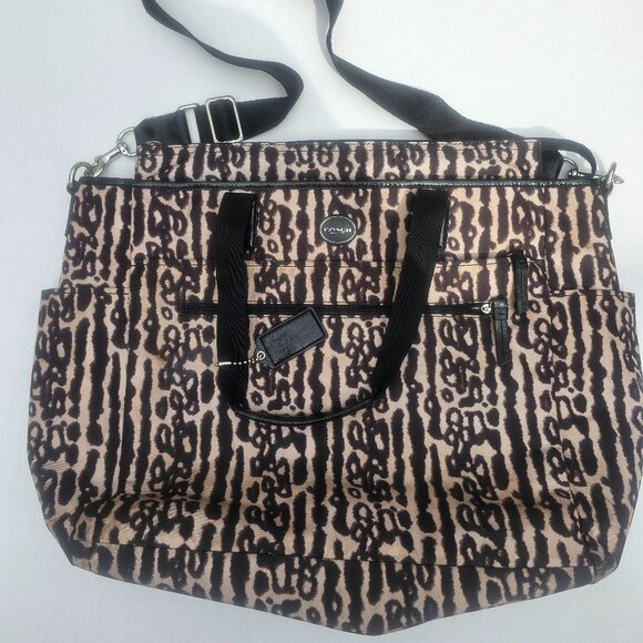 COACH Gateway Ocelot Print Nylon Diaper Bag Large Tote STYLE # F31982  HANDBAG - Picture 1 of 16